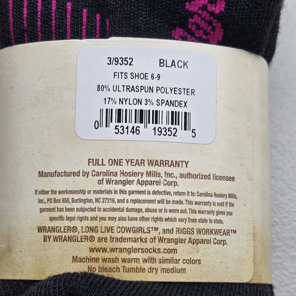 Wrangler Women Socks 6-9 Black Ultra Dri Seamless‎ Toe NWT